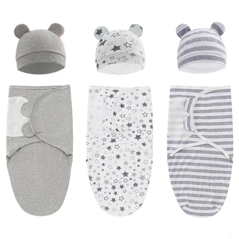 Mantas Swaddling 100% algodón orgánico Baby Swaddle Manta Wrap Hat Set para bebé ajustable nacido 03 meses 221208