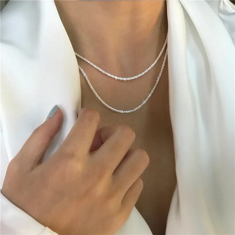 Chokers 925 Sterling Silver Sparkling Clavicle Chain Choker Necklace For Women Fine Jewelry Wedding Party Birthday Gift 221207