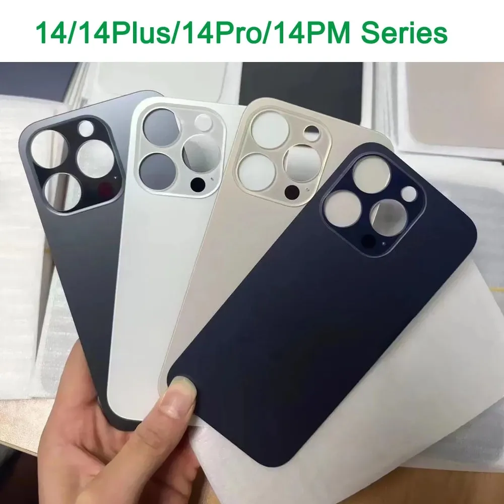 Задние стеклянные корпуса OEM с большим отверстием для iPhone 14 i14Pro Max 8Plus X XR XS 11 12 13 Корпус задней крышки аккумулятора с наклейкой