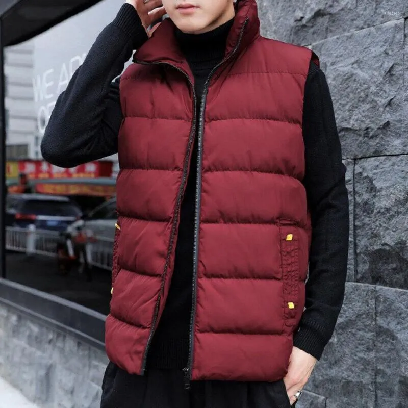 Men's Vests Simple Vest Jacket Striped Quilted Comfy Winter Autumn Stand Collar Male Cotton Padded Waistcoat