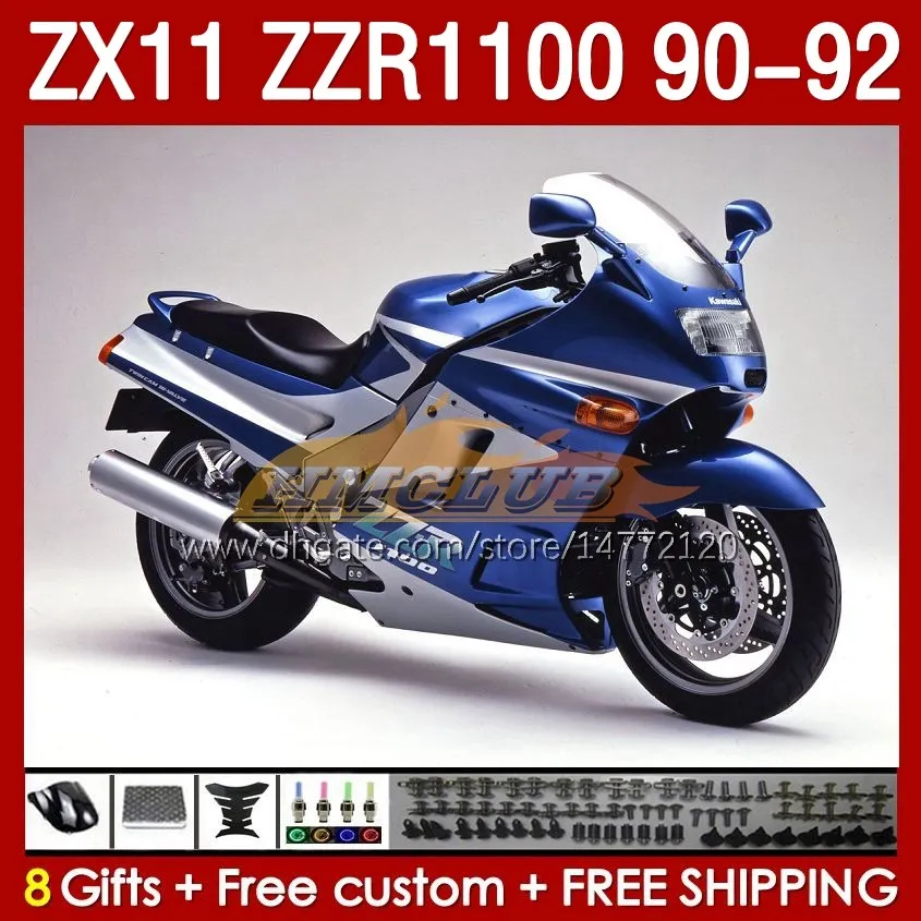 Kawasaki Ninja ZZR1100 ZX 11 R 11R 1990-1992 BODY 164NO.147 ZX-11 R ZZR 1100 CC ZX-11R ZZR-1100 ZX11R 90 91 92 ZX11 R 1990 1990 1991 1992 Fairing Kit Blue Silveryverys