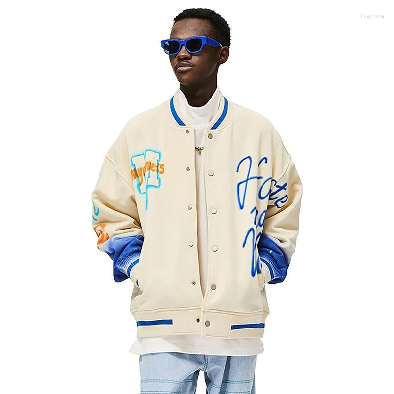 Men's Jackets Streetwear Baseball Graffiti Painting Jacket For Men Fleece Fashion Coat