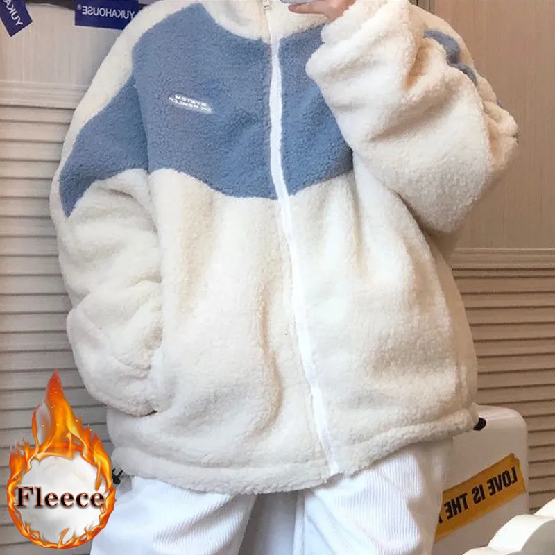 Kvinnors hoodies tröjor vinter kvinnor sammet lapptäcke zip-up långärmad lambool överdimensionerad fleece rockar casual koreansk varm vit tröja 221207