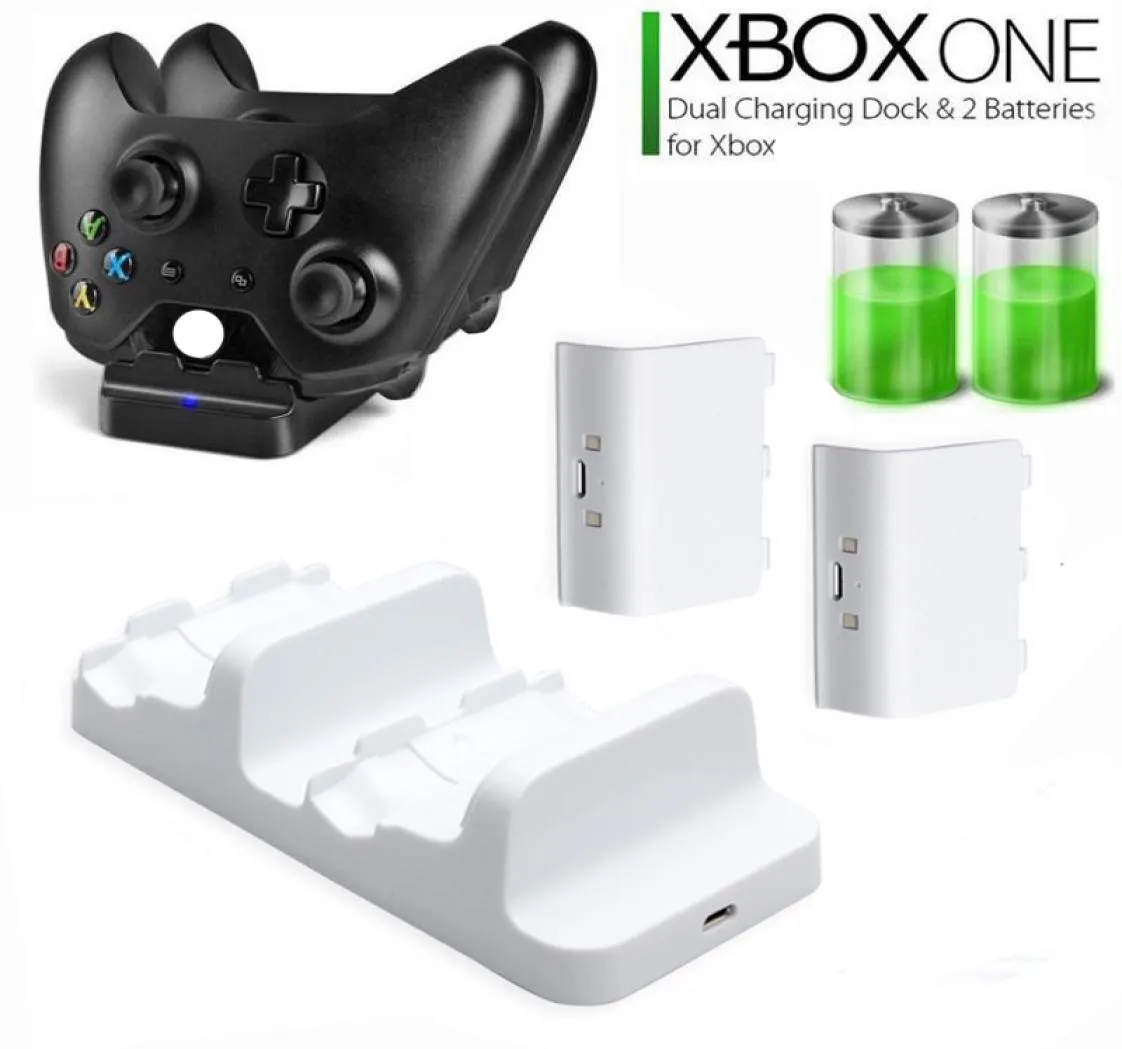 Xbox OneOne için X Çift Denetleyici Şarj Cihazı Yüksek Hızlı Yerleştirme Şarj İstasyonu Çift Yuva 2 PCS Şarj Edilebilir Pil Paketleri1691501