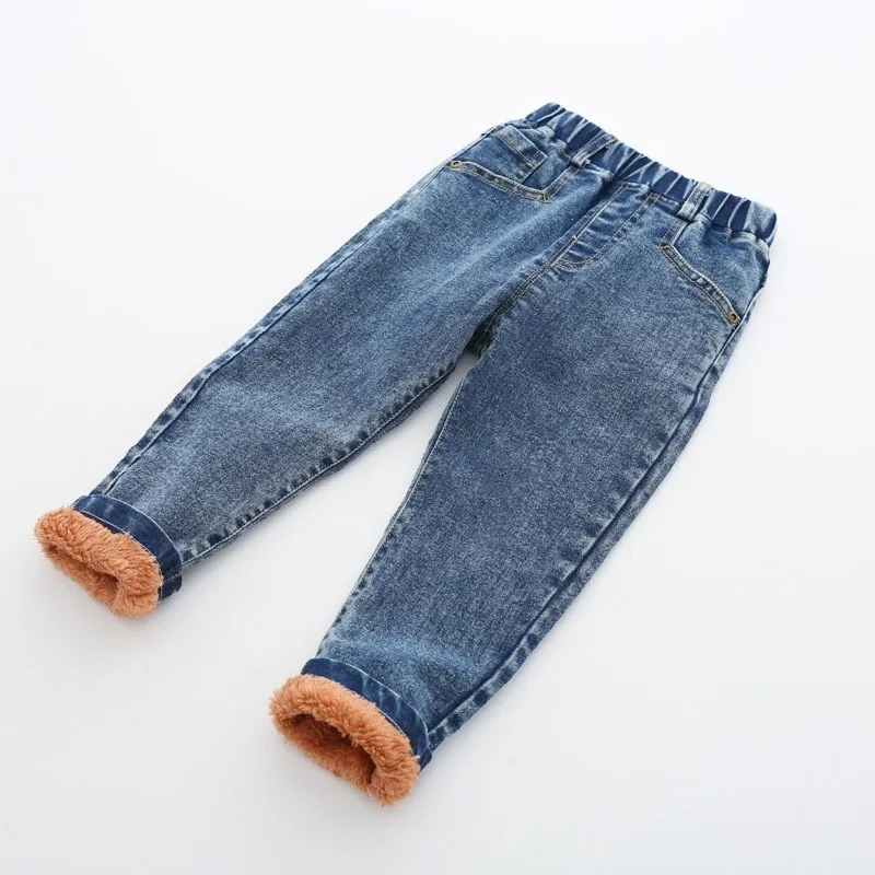 Broek kinderen jongens winter dikke denim broek baby casual goede veet warme jeans 1 5 jaar l221207