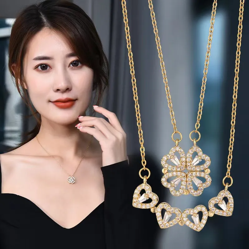 18k or femmes aimant trèfle collier bijoux maman pendentif cristal coeur collier