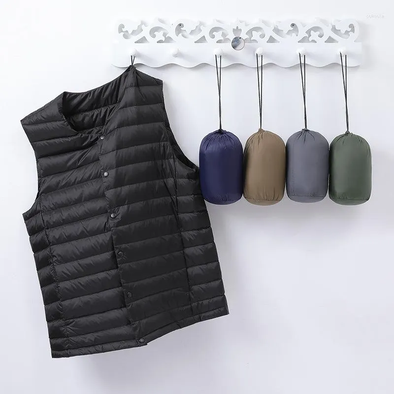 Men's Vests Men 90% Duck Down Vest 2022 Winter Ultralight Collarless Puffer Jacket Ultra Thin Warm Lightweight Waistcoat