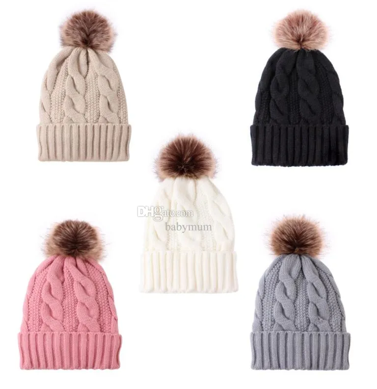 Winterfluweel dikke warme wollen gebreide hoed vrouwen gebreide Toque Pom Poms Fur Ball Beanie hoeden winddichte meisjes fleece gevoerde vrouwelijke ski sneeuwdop