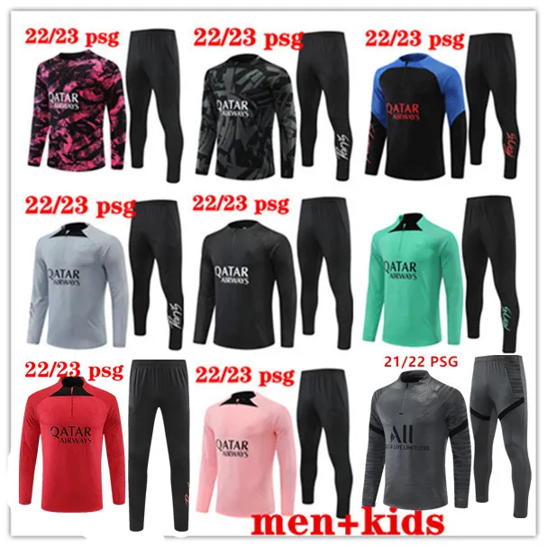 22 23 Half Zip PSG Football Tracksuit Maillots 22 2023 Paris Classic Style Men Kids PSG Training Suit Thits Unfants enfants