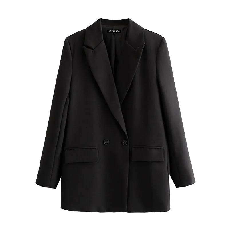 Damskie garnitury Blazers Kobiety Czarne biuro mody noszą podwójnie piersi płaszcz w stylu vintage długie kieszenie na długie rękawy żeńskie eleganckie topy 221207