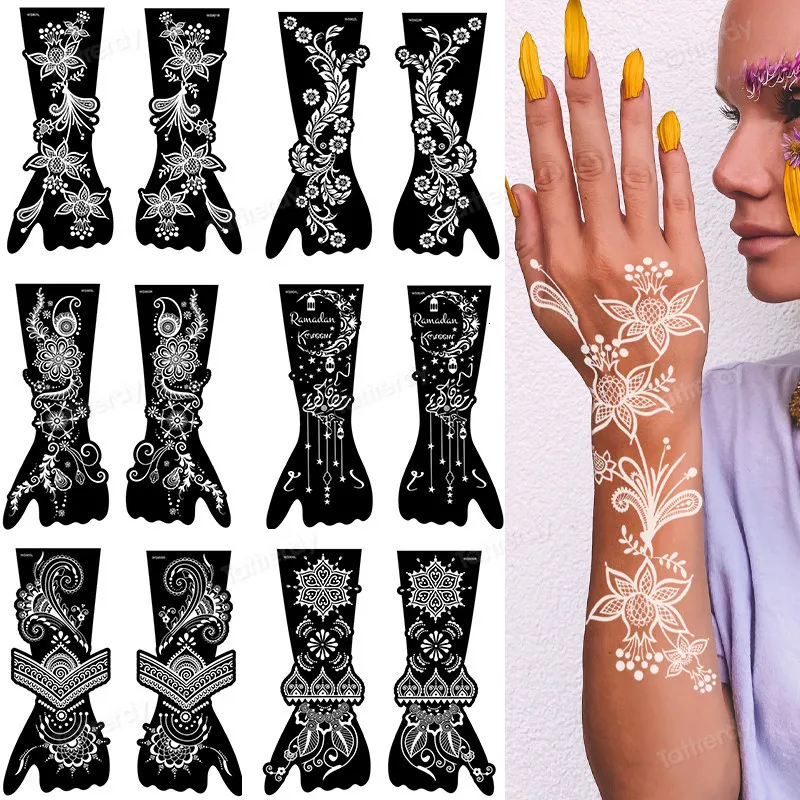 Temporary Tattoos lot Indian Henna Temporary Tattoo Stencil Kit Bride Women  Hand Body Art Decal Drawing Template Lace Mandala Painting Paper 221208  From Yujia07, $17.88