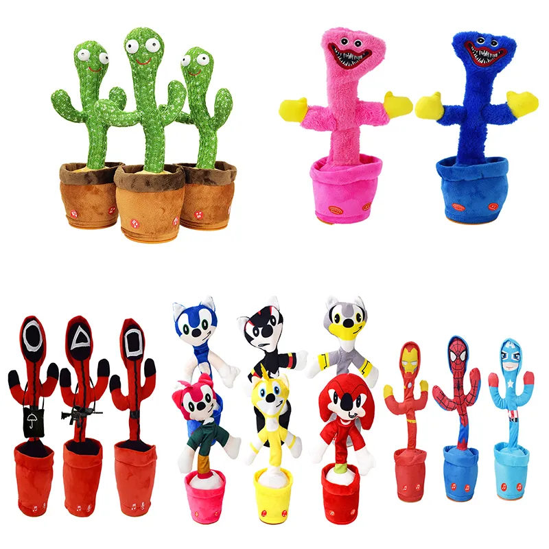 Fabrikanten Groothandel 32 cm Dance Cactus kunnen zingen en praten pluche speelgoed Cartoonspellen Film en televisie -perifere poppen kindergeschenken