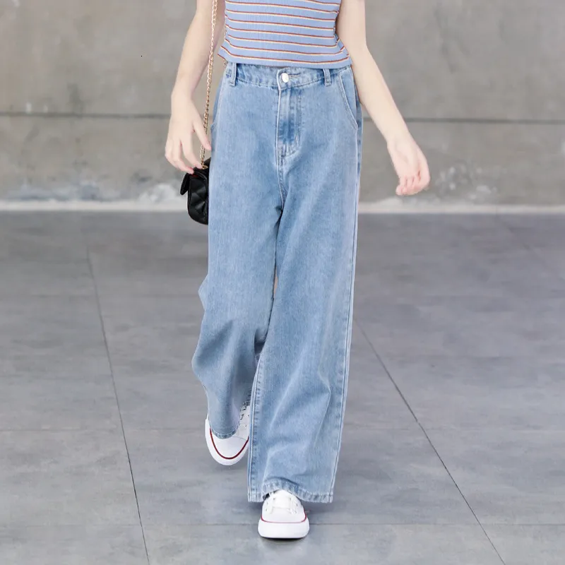 Trousers Teenage Jeans for Girls Spring Autumn Casual All match Loose Kids Leg Wide Pants School Children 10 12 13 14 Years 221207