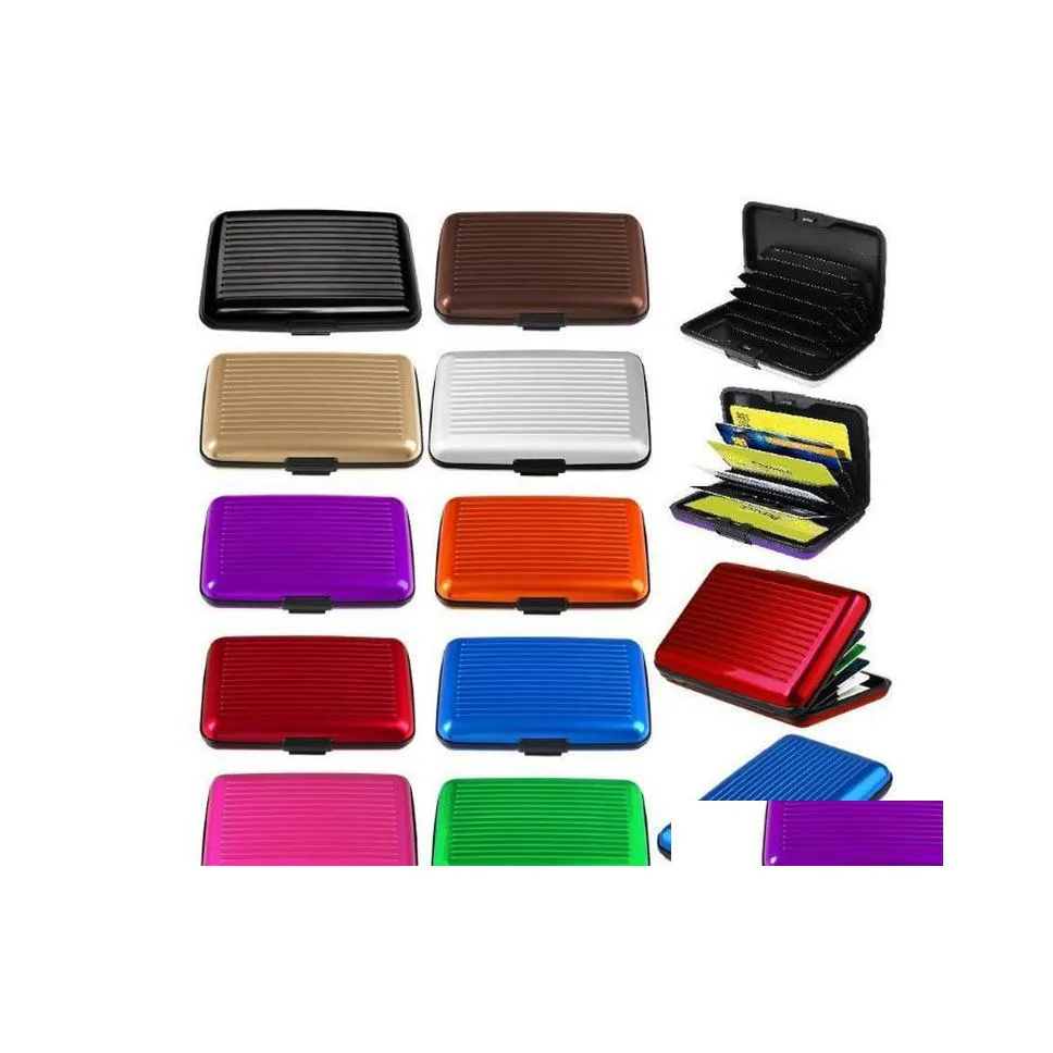 Business Card Files Aluminum Alloy Mini Briefcase Card Holders Upscale Stripe Water Resistant Aluma Wallet Colorf Er Case Sn644 Drop Dhwmd