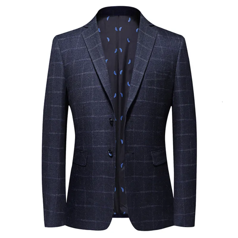 Trajes para hombres Blazers Estilo británico Vintage Plaid Hombres Casual Slim Fit Traje Chaqueta Solo botón Business Social Plus Tamaño 3XL Hombre 221208