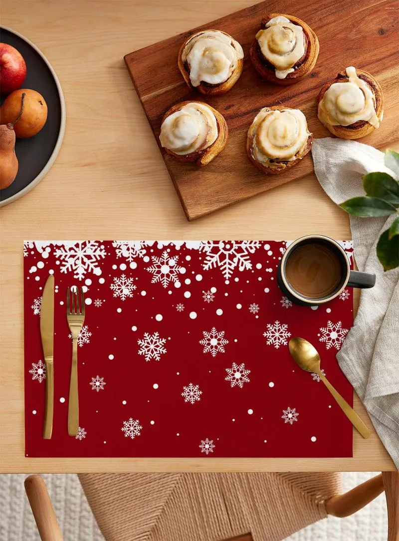 Tafelmatten Kerst Snowflake 4/6pcs Pads Placemats Keukenaccessoires Coffee Dining Mat Festival AFBRADE