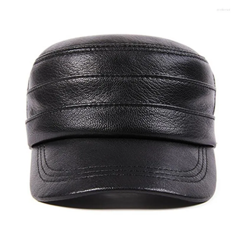 Berets snapback cap heren platte schapenvacht leer militaire hoeden natuurlijke petten voor mannen 2022 herfst eenvoudige merken marine