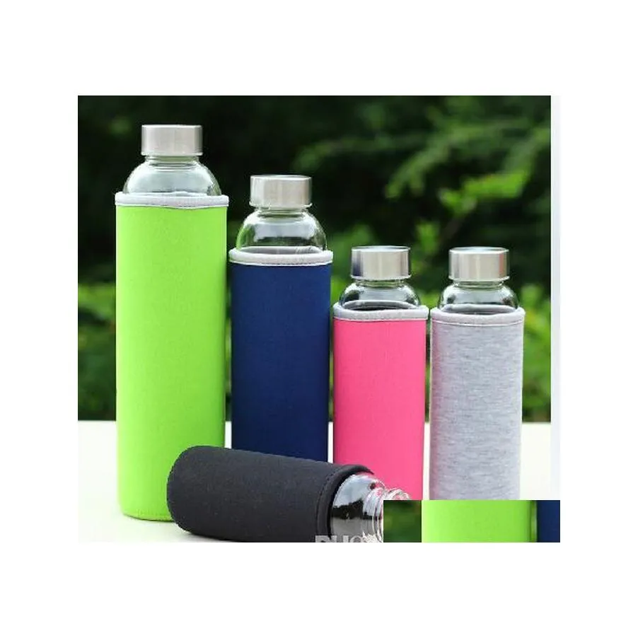 Tumblers Glass Water Bottle Tumblers High Temperature Resistant Creative Sport Bottles Include Stainless Steel Tea Infuser Colorf Cu Dh6Jk