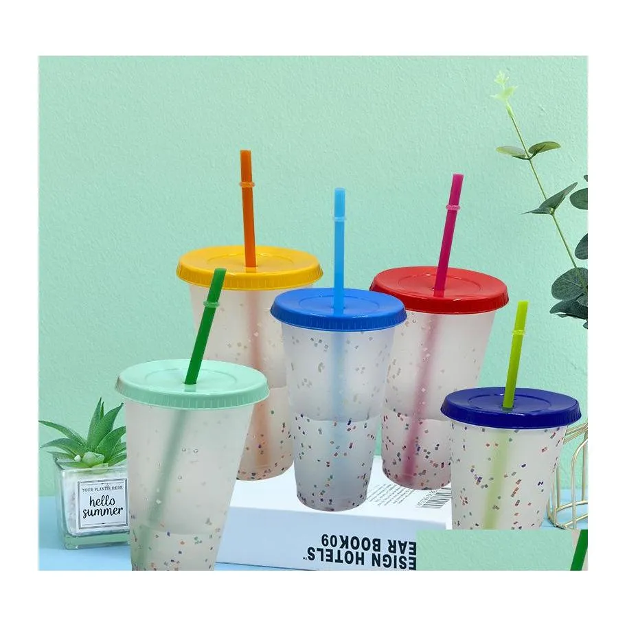 Tumblers Stardad Cups Copos Tumbler Mudança nas canecas de confetes frias 24oz 710ml Tumblers de plástico reutilizáveis ​​bebendo claro fl dhxcx