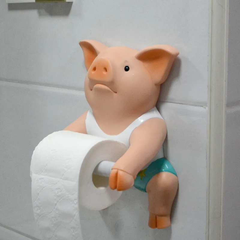 Toilet Paper Holders PVC Pig Style Punch Free Hand Tissue Box Household Towel Reel Spool Device Bathroom Accessory 221207