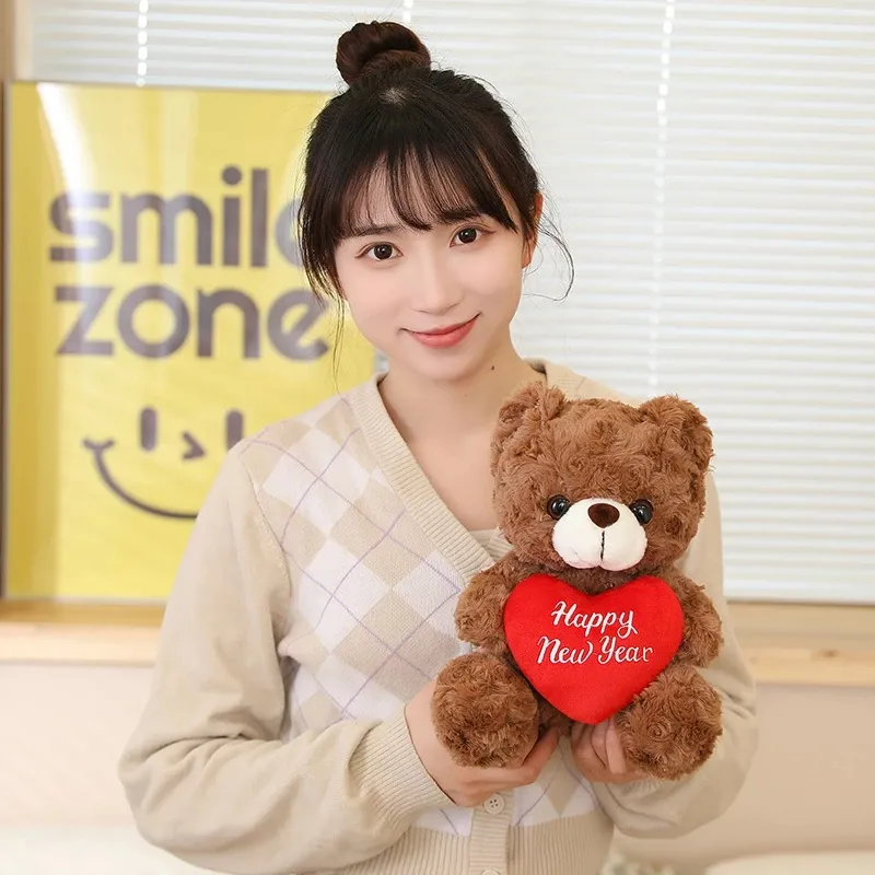 Kawaii Teddy Bear مع قلب أفخم لطيف لطيف محشو بالحيوان ناعم دمية دمية أطفال أطفال هدايا عيد ميلاد هدية عيد الحب