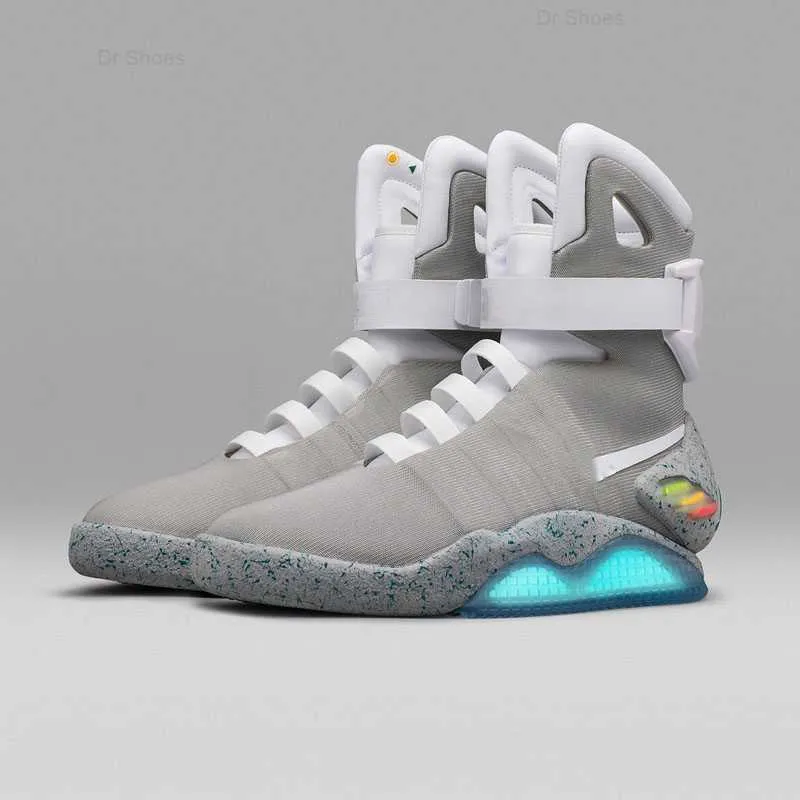 TOP „Zurück in die Zukunft“ mit automatischen Schnürsenkeln, Air Mag-Sneakers, Marty Mcflys LED-Schuhe, „Zurück in die Zukunft“, leuchtend in Dunkelgrau, TOP Mcflys-Sneakers