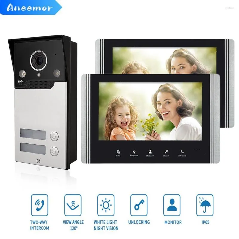 Videodörrtelefoner Intercom 2 Lägenhet 700TVL Dörrklockan med enhet 7 tum Monitorer Remote Access Control Wired Visual Phone For Home