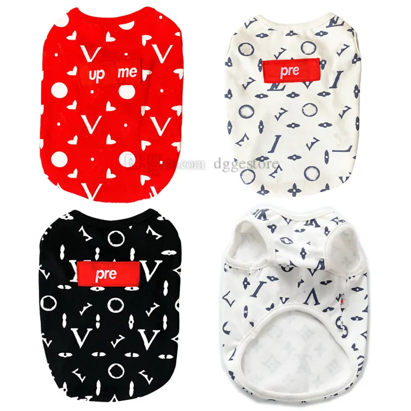 Designer Dog Clothes Brand Dog Apparel Classic Old Flower Pattern Fashion Summer Cotton Pets T-Shirts Soft and Breathable Puppy Kitten Pet Shirts for Small Dogs A461