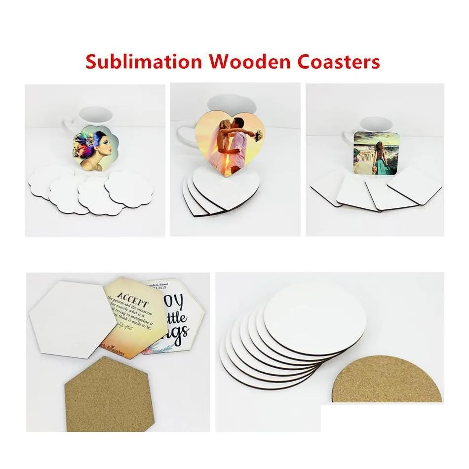 Andra Drinkware 5 Style Drinkware Sublimation Blanks Round Cups Wood Coasters Table Mats MDF Hardboard Coaster Heat Insation Thermal DHPAZ