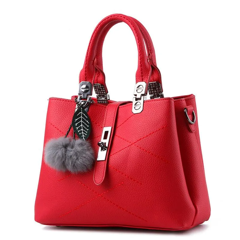 HBP Embroidery Messenger Bags Women Leather Handbags for Woman Sac a Main Ladies hair ball HandBag Red
