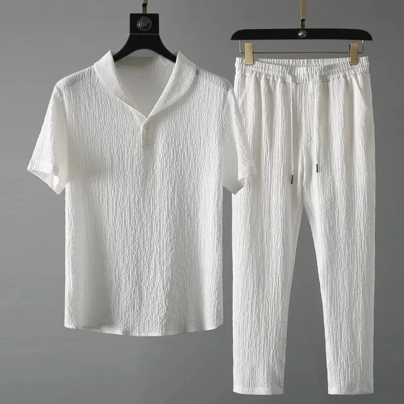 Tracki męskie przybycie chłodne i cienkie koszulki z krótkim rękawem dwuczęściowe solidne koszulki domowe garnitury męskie rozmiar m-4xl 221208