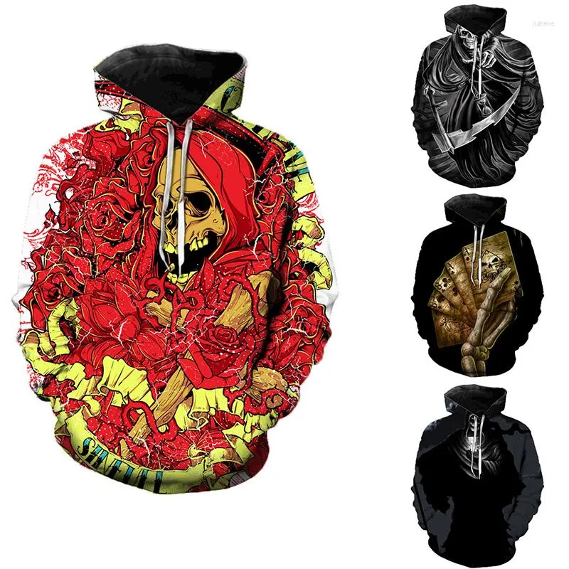 Sudaderas con capucha para hombre Cool Street Style y Death Print para mujer Manga larga Cuello redondo Sudadera con capucha fina Impresión 3D