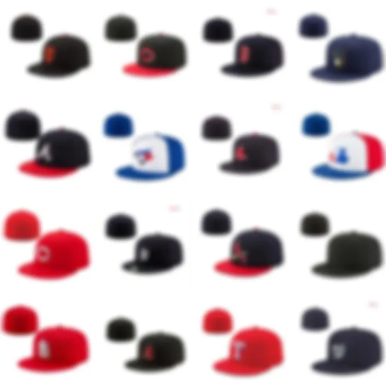 2023 Fan's Full Black Color Lettre Baseball Ajusté Chapeau Mélange Ordre Fermé Plat Bill Base Ball Snapback Caps Os Chapeau Taille 7-8