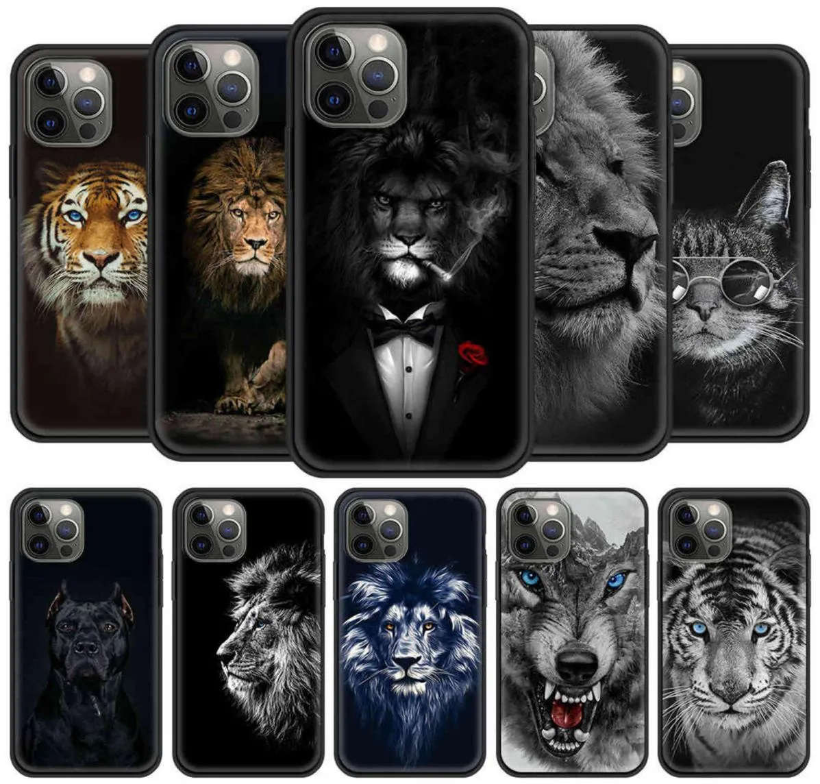 iPhone 11 Pro 12 Pro Max XR 7 8 SE 2020 X XS Max 6 7 8 Plus Luxury Black Shell Cover Wolf Lion Animal Funda Y10284138060 용 전화 케이스