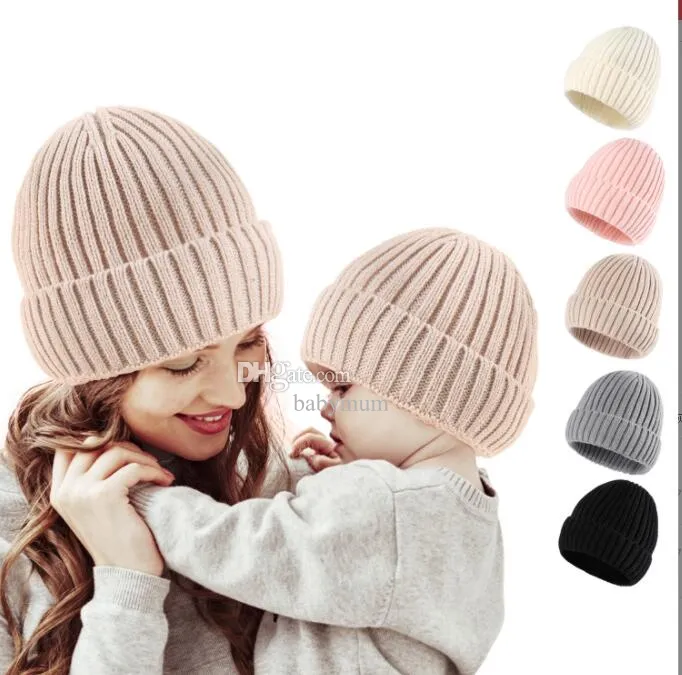 Cappello lavorato a maglia genitore-figlio Inverno caldo Mamma Berretto da bambino Berretto da sci Cappellino con cappuccio per donna Ragazze ragazzi Bambini berretti all'uncinetto Cappelli da festa