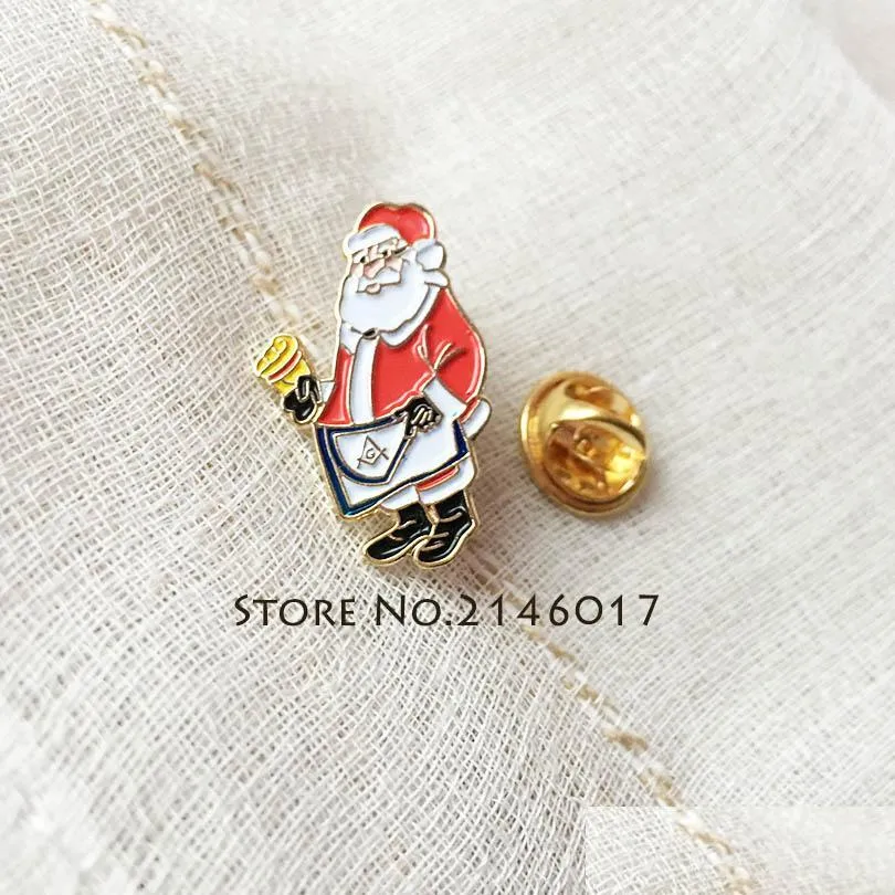 Pins broches 100 stcs aangepaste email metalen pinnen broche master schort revers pin santa masonic kerst badge mason cartoon kerstmannen dr dh7mf