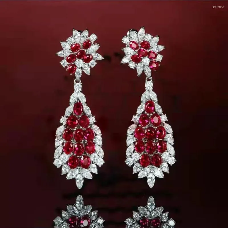 Pendientes de tuerca Productos Originales Rubí Gota de agua Mujer Súper brillante Diamante de alto carbono Joyería de lujo Festiva