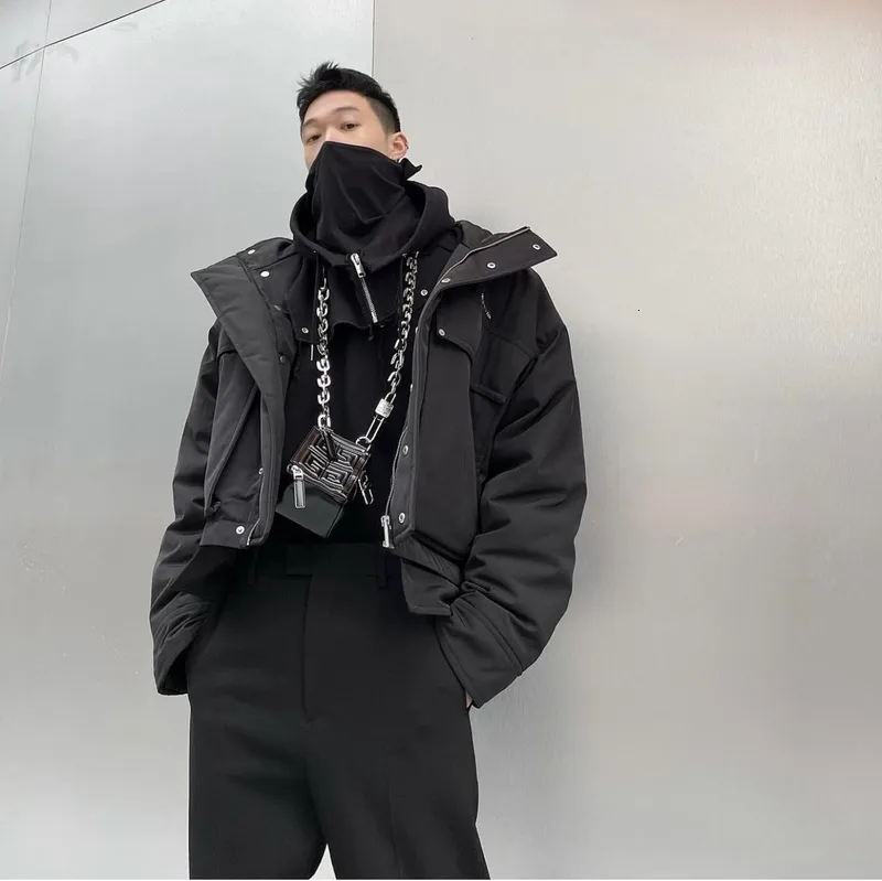 Mens Hooded Cotton Down Parka Thick Winter Coat With Detachable