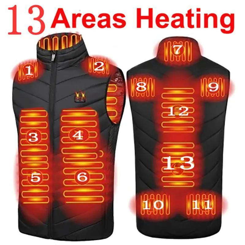 Gilets pour hommes USB infrarouge 13 zones de chauffage veste hiver gilet chauffant électrique pour la randonnée sportive surdimensionné 5XL 221208