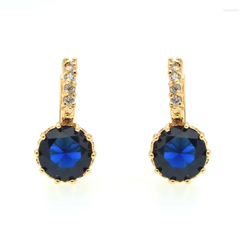 Hoop Earrings Royal Blue Crystal Jewelry Gold Circle Earing Women Gifts Party Accessorios Mujer Ohrringe Bijoux Femme Kupe E0815