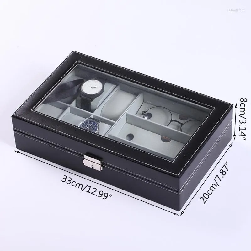 Jewelry Pouches Multi-grids Bracelet Case Display Holder PU Leather Watch Storage Box Glasses Organizer T84A