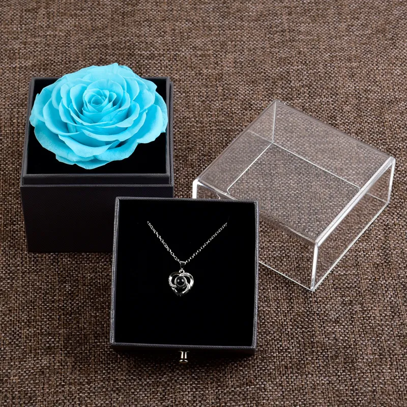 Eternal Rose Flower Jewelry Boxes Necklace Ring Preserved Flowers Birthday Gift Box for Valentine`s Day Mother`s Day 1206