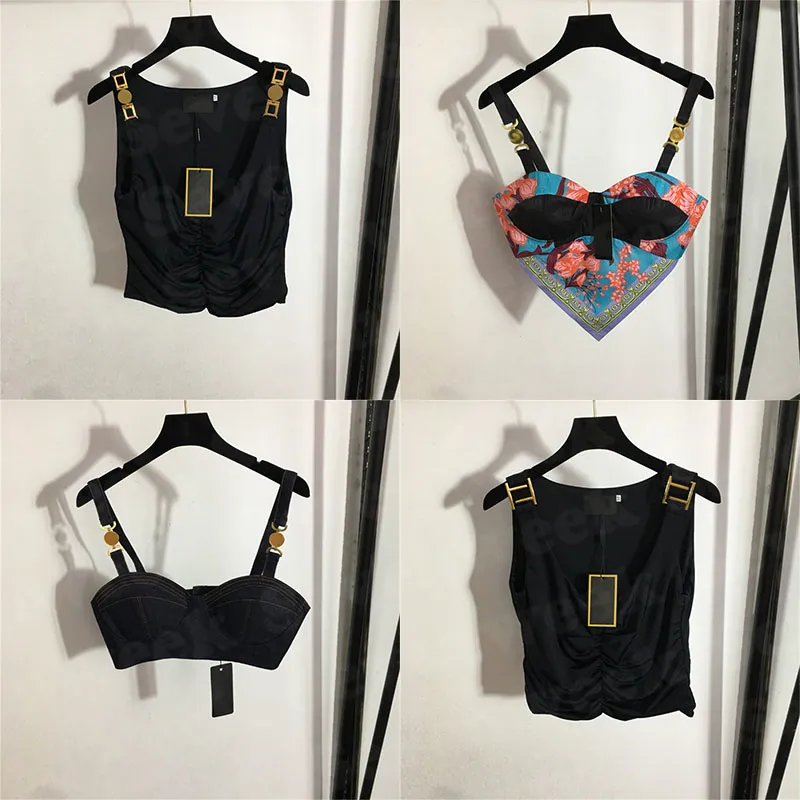 Женские дизайнеры T Roomts Bustier Loonswear с металлическим знаком сексуально глубоко V джинсовые трубки топы женская одежда