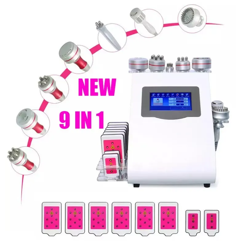 Body Slant Machine 9-i-1 Multifunktion Ultraljud 40K Cavitation Vacuum RF Laser Lipolysis EMS Phototerapy Ice Spa Massager