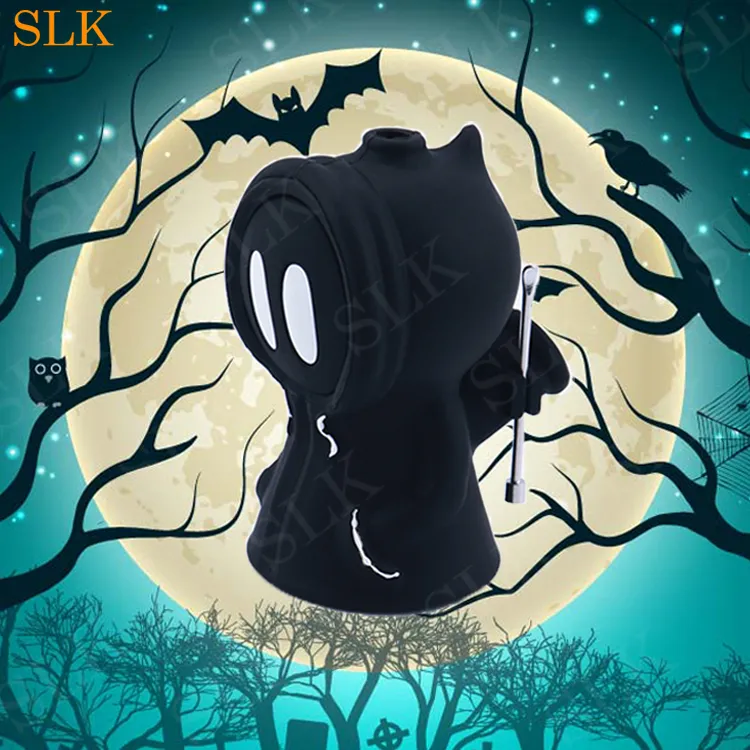 3.9" mini water pipes Halloween ghost silicone bubbler with 14mm glass bowl silicone smoking pipe for smoking tobacco dry herb 420