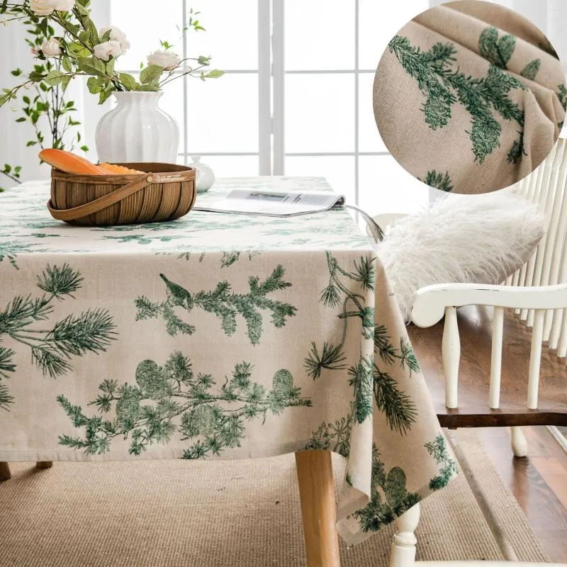 طاولة قطعة قماش مستطيل القطن منفردة المائدة لمطبخ غرفة الطعام الأخضر شجرة الصنوبر المطبوعة غطاء القماش القابل للغسل تغطية المنزل