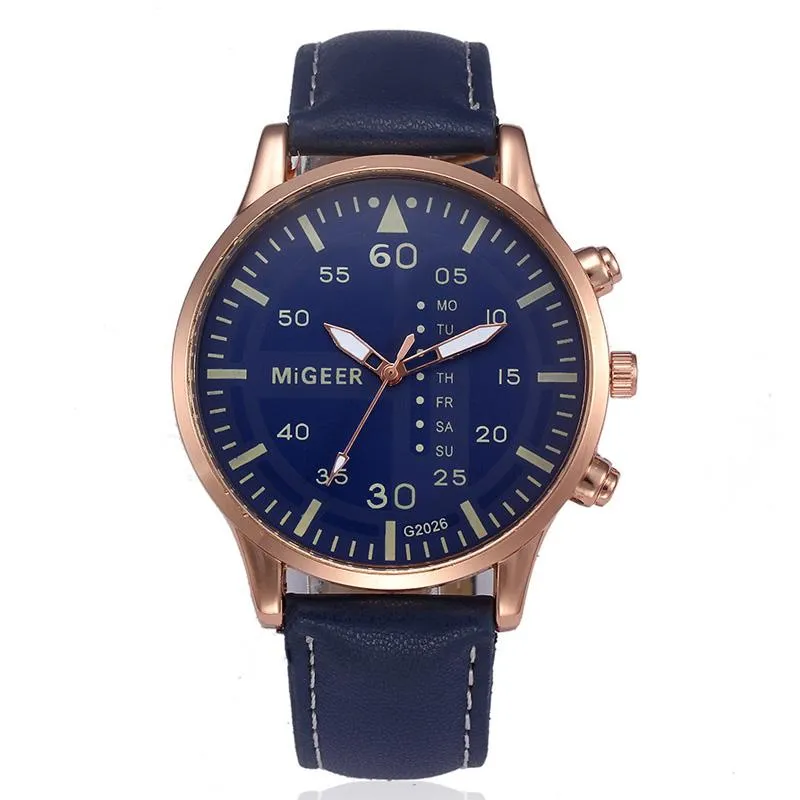 Migeer Blue Leather Band Mens Rebirth Wristwatch Fashionable
