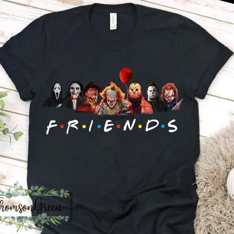 Camisetas masculinas Personagens de terror Amigos Camisa filme Scary Halloween Presente engraçado para homens Mulheres