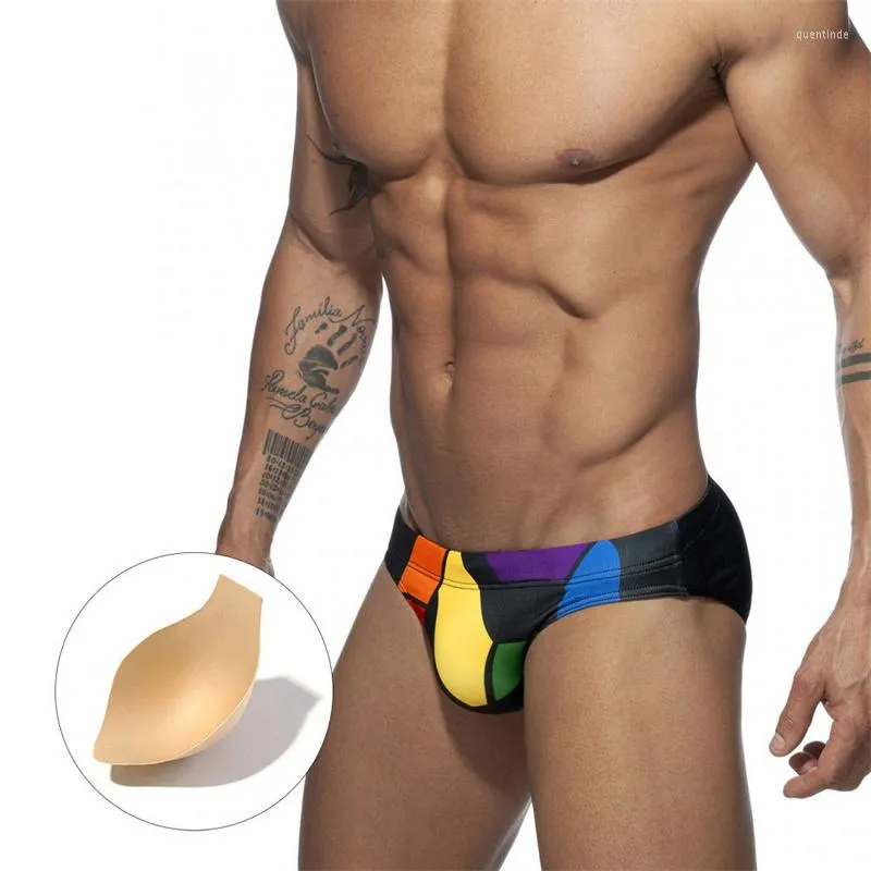 Mutande Gay Biancheria intima sexy Costume da bagno Uomo Stampa Pantaloncini da bagno imbottiti per costumi da bagno Push Up Cup Abbigliamento da spiaggia estivo