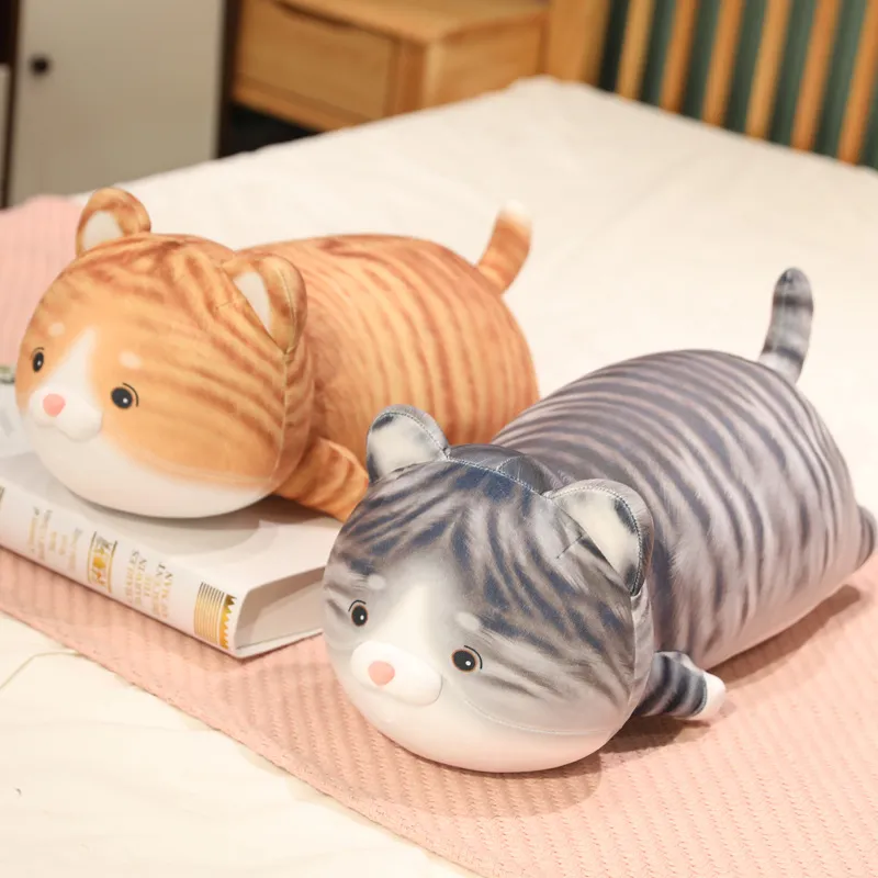 35/50/70CM Lovely Fat Cat Plushie Pillow Lying Stripe Cat Dolls Soft Sofa Bed Cushion Toys Stuffed for Children Bird Gift Dolls